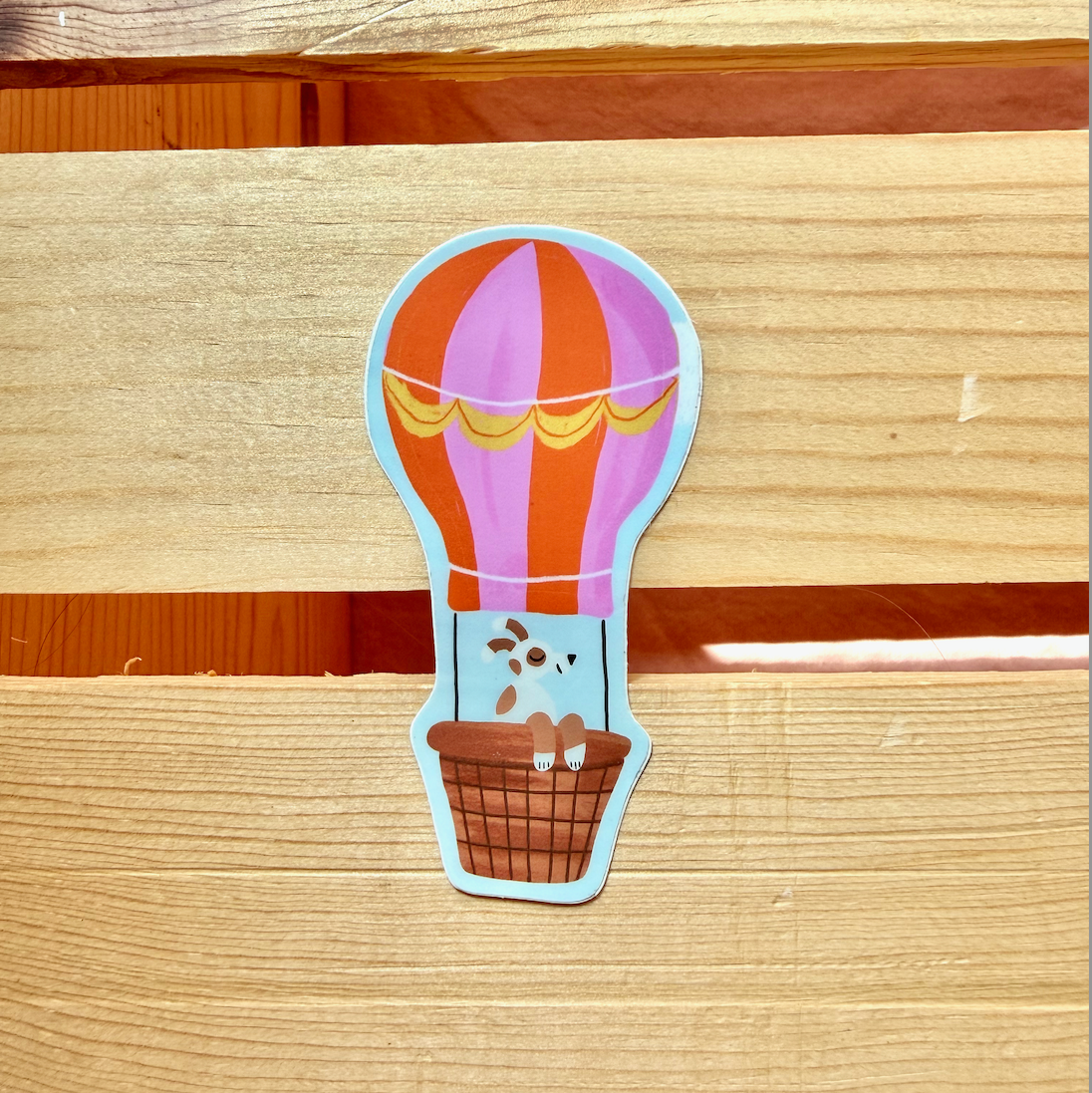 Puppy riding in hot air balloon