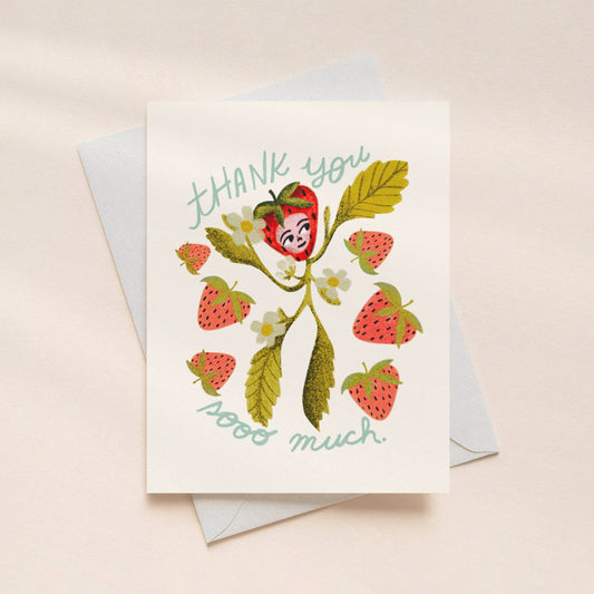 strawberry plant novelty greeting card thank you card