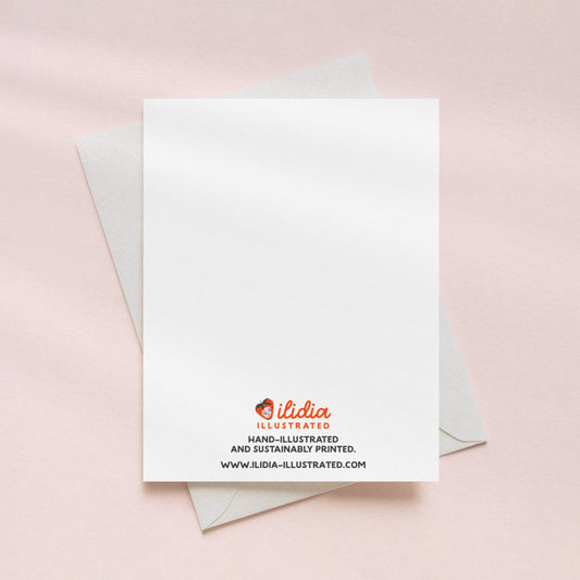 White card with 'Ilidia Illustrated' logo on a pink background