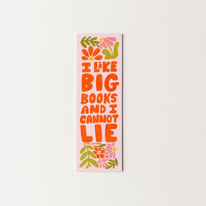 Bookmark with colorful text and floral designs on a white background