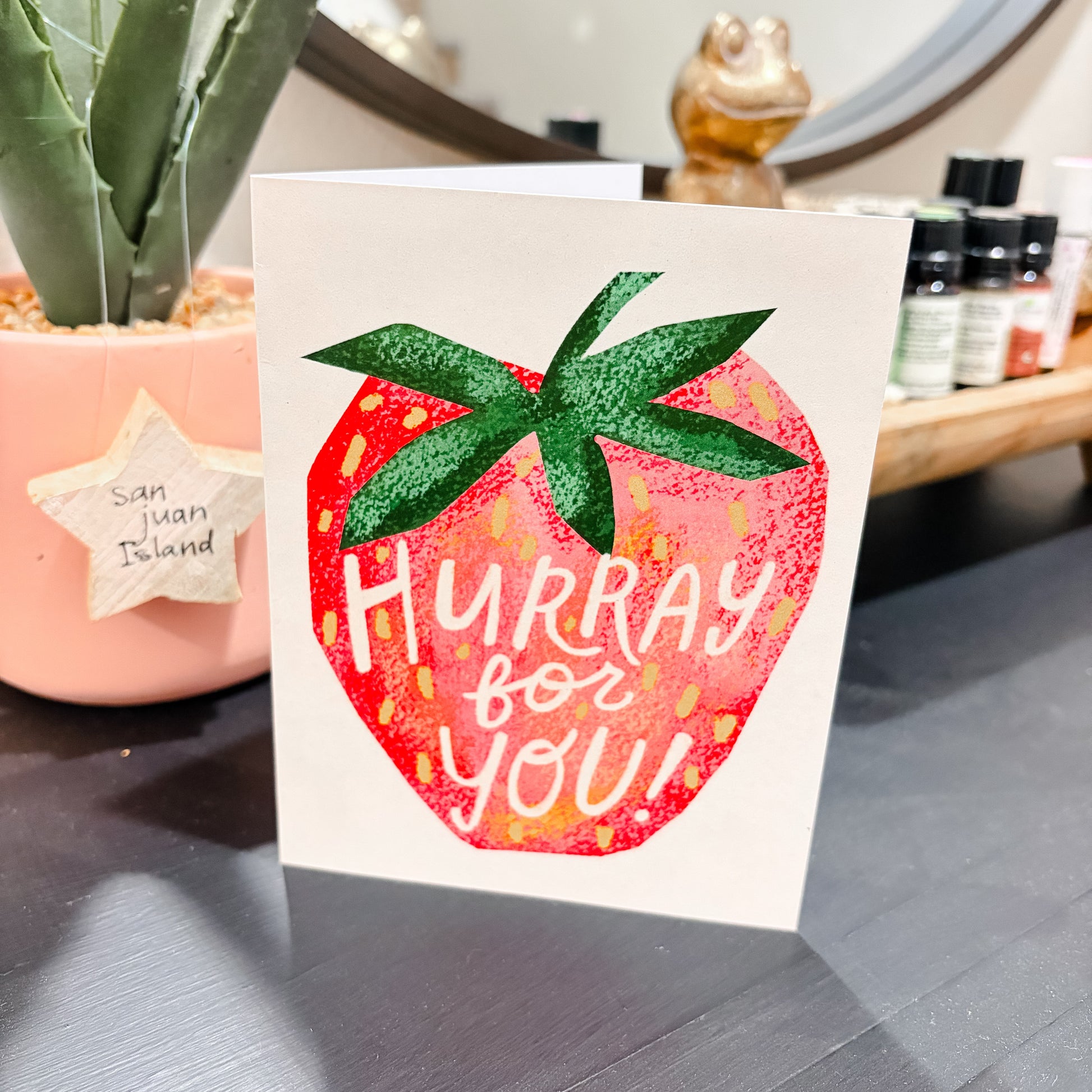strawberry illustration hooray for you birthday celebration card A2