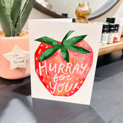strawberry illustration hooray for you birthday celebration card A2