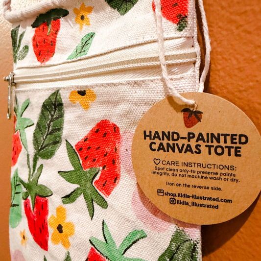 Hand-Stamped Strawberry Canvas Cross Body Bag
