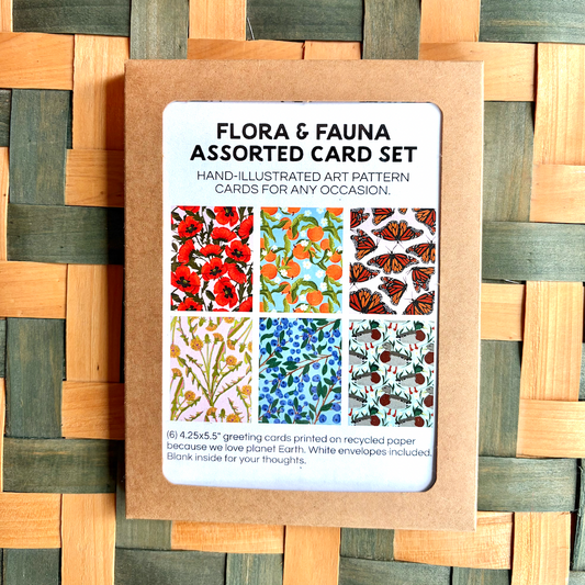 flora and fauna boxed card set, blueberries monarchs oranges dandelions poppies and ducks