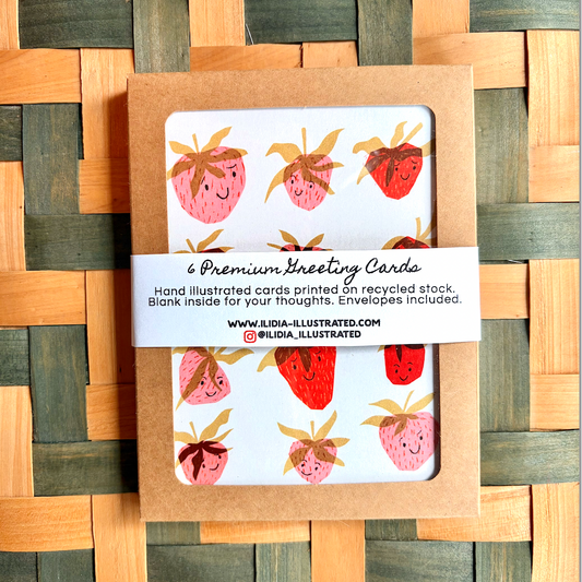 happy little strawberries on a grid