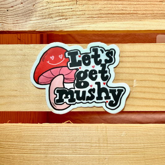 lets get mushy mushroom sticker with heart eyes