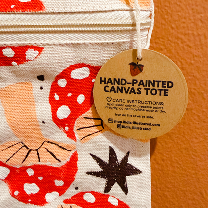 Hand-Stamped Mushroom Canvas Crossbody Bag