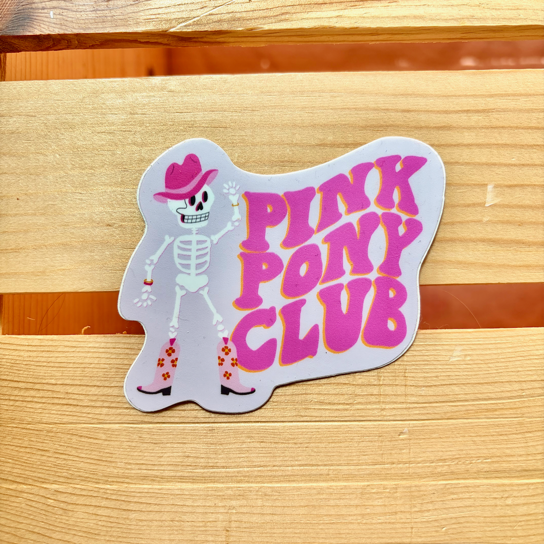 Pink Pony Club dancing skeleton sticker