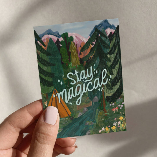 Stay Magical Forest Camping Scene Mini Art Card Print, Collectible