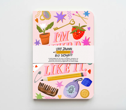 Pink journal with colorful illustrations on a white background im weird and i like it journal