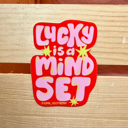 Lucky is a mindset sticker on crate background