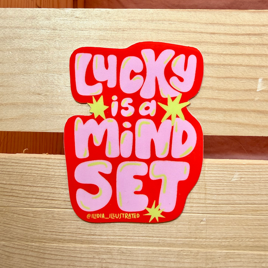 Lucky is a mindset sticker on crate background