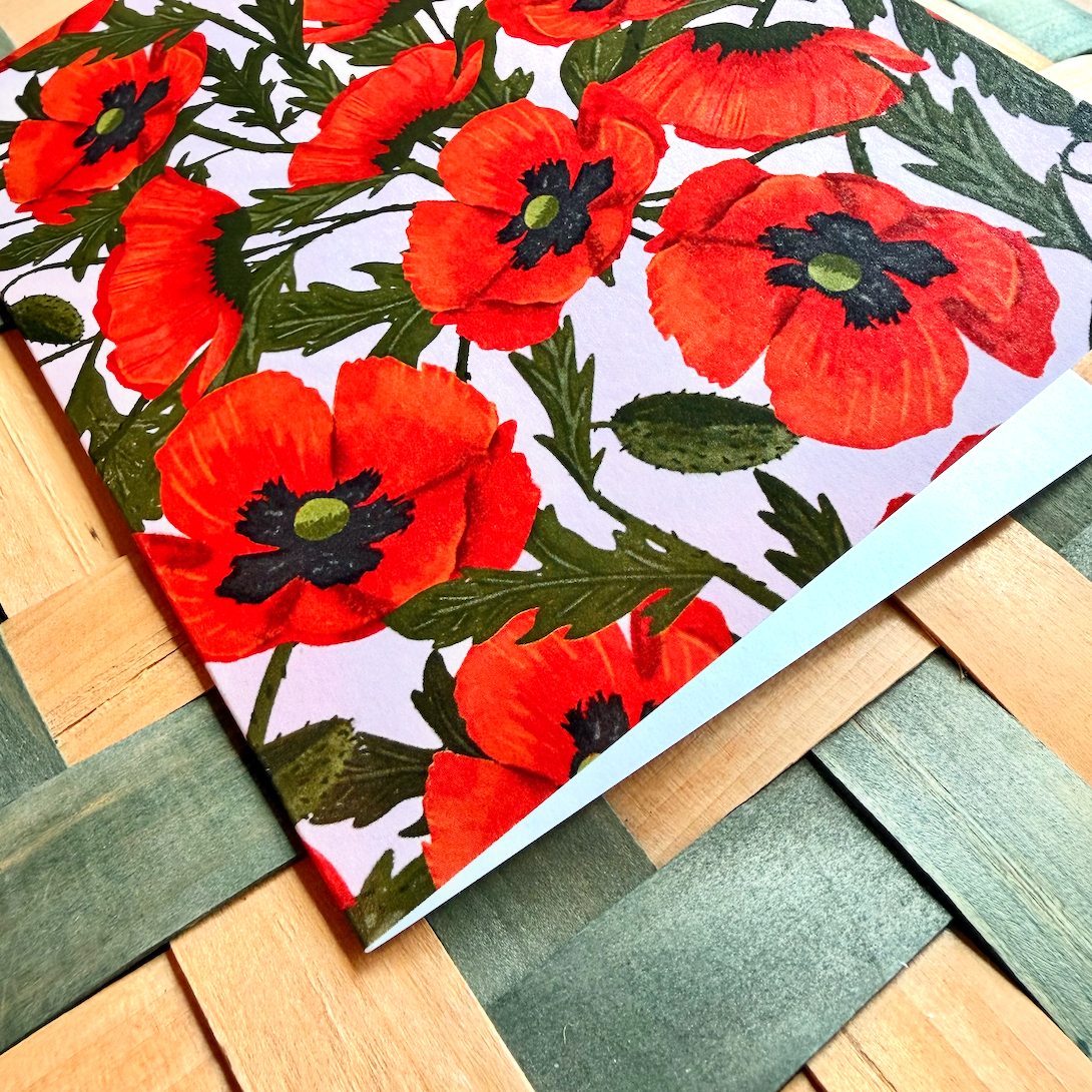 Set of 6 poppies cards up close