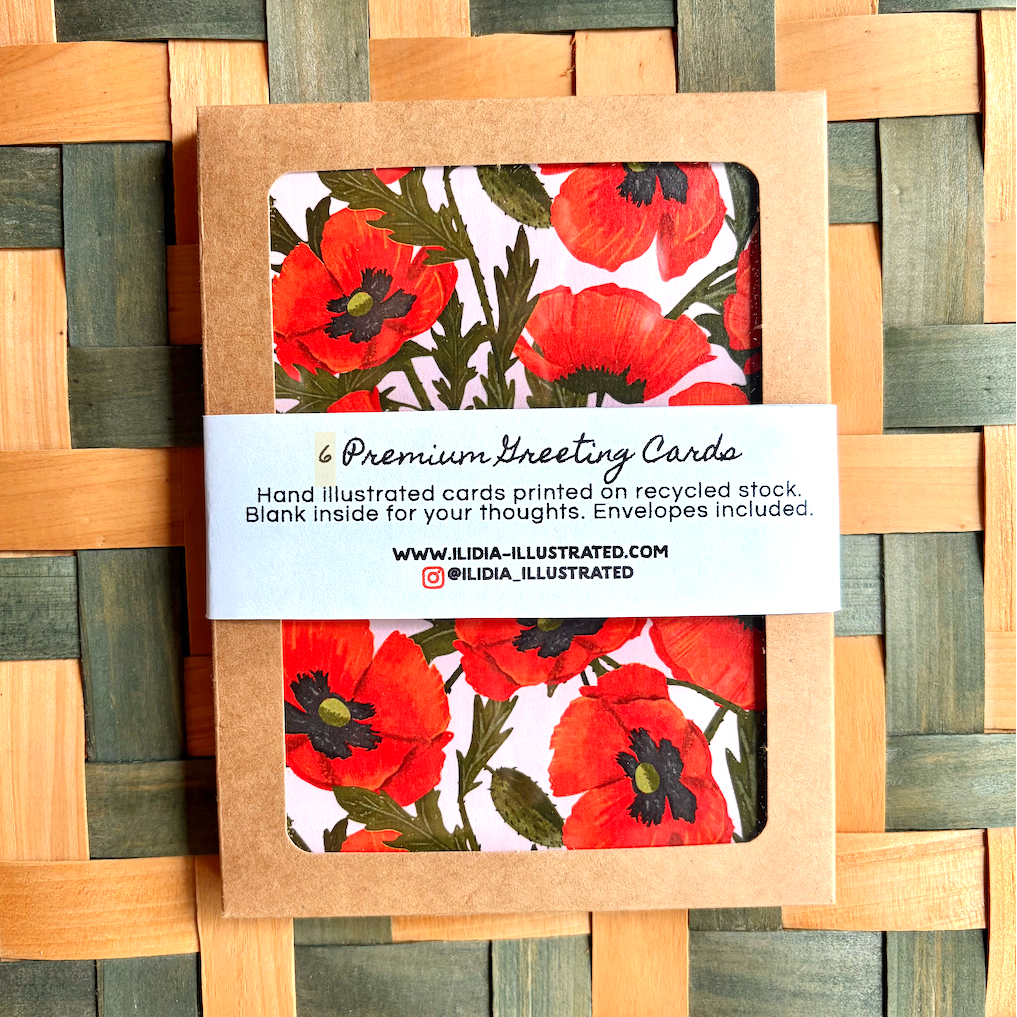 Set of 6 poppies cards in box