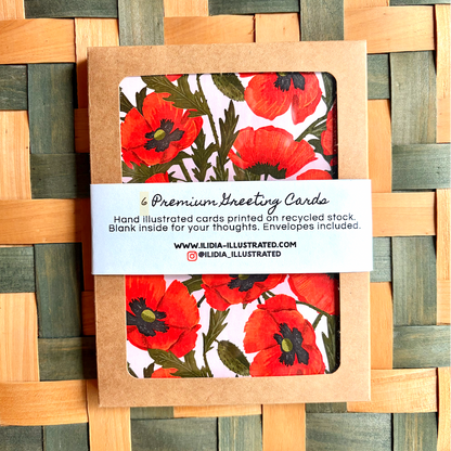 Set of 6 poppies cards in box