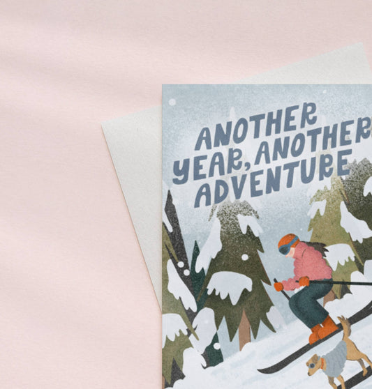 Skiing Bestie Birthday Card | Adorable Dog Ski Greeting Card - A2 (4.25x5.5)