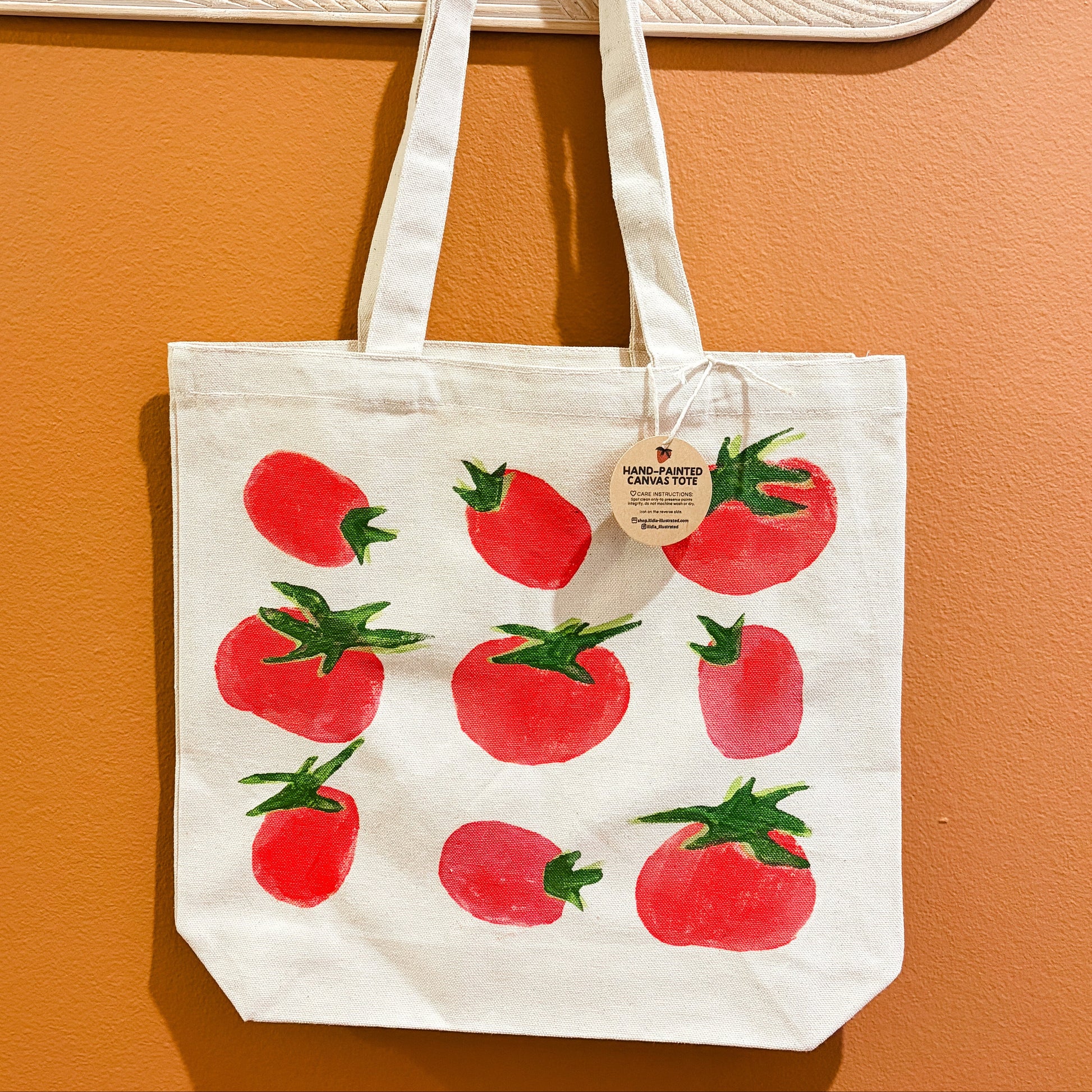 12x12 Canvas Tote Bagwith hand stamped tomatoes