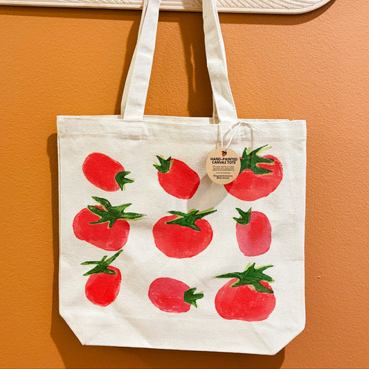 12x12 Canvas Tote Bagwith hand stamped tomatoes